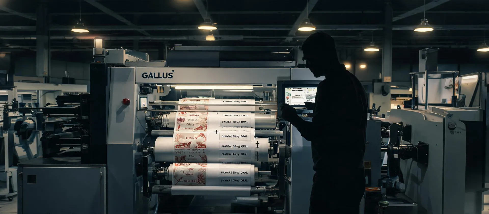 Gallus narrow web label press running premium packaging labels